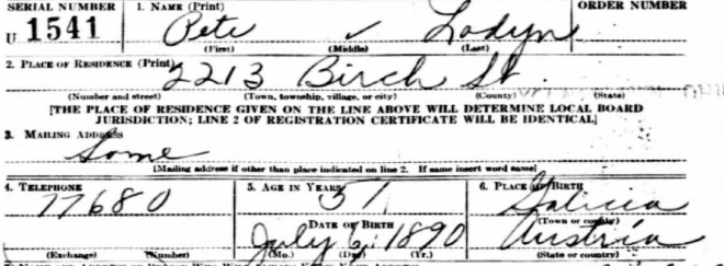 Pete's Registration Card