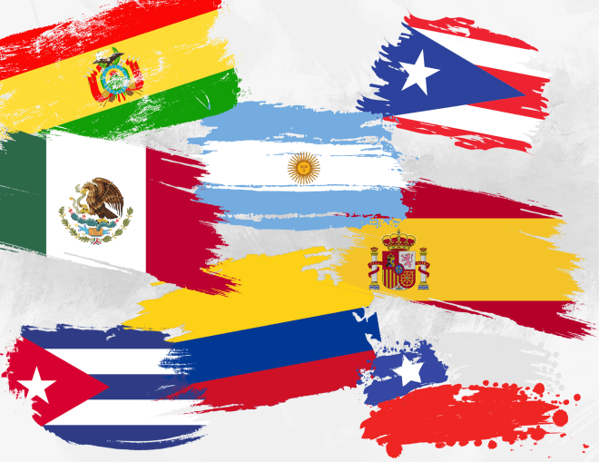 collection of different spanish-speaking countries' flags